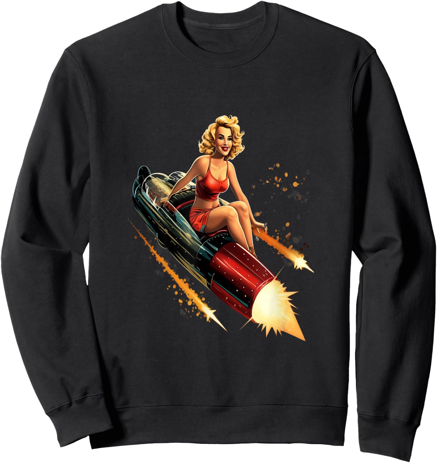 Pinup Girl Rocket Space Astronaut Pin-Up Vintage Sweatshirt - Sweatshirt | Black