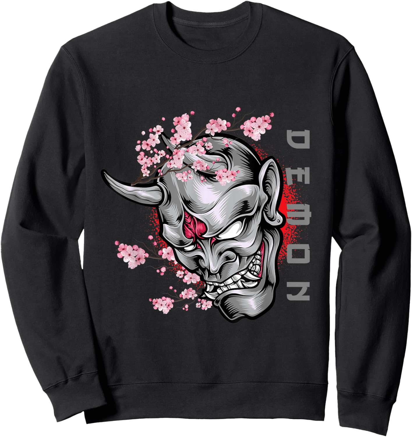 Cool Japanese Demon Oni Face Otaku Anime Style Manga Art Sweatshirt - Sweatshirt | Black