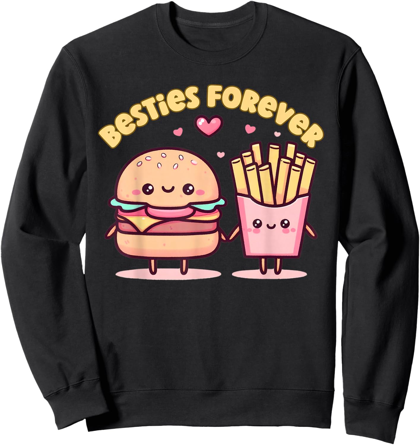 Besties Forever Burger Fries Kawaii for Kids Girls Boys Sweatshirt - Sweatshirt | Black