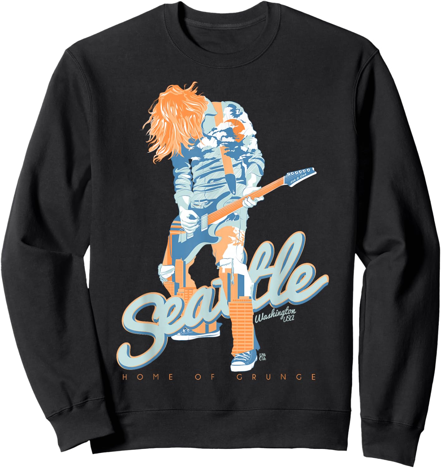 90's Seattle City Grunge Music & Travel Sweatshirt - Sweatshirt | Black