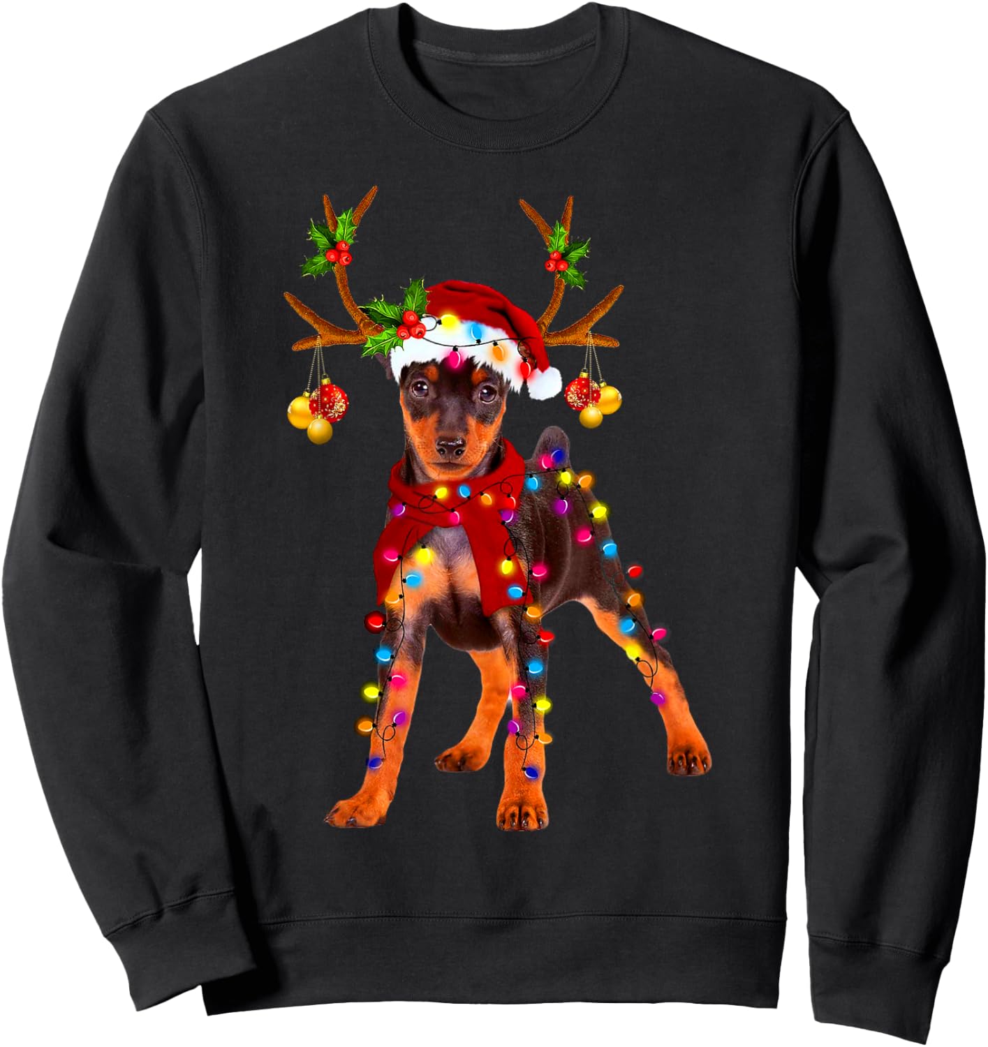 Santa min pin gorgeous reindeer Light Christmas Sweatshirt - Sweatshirt | Black