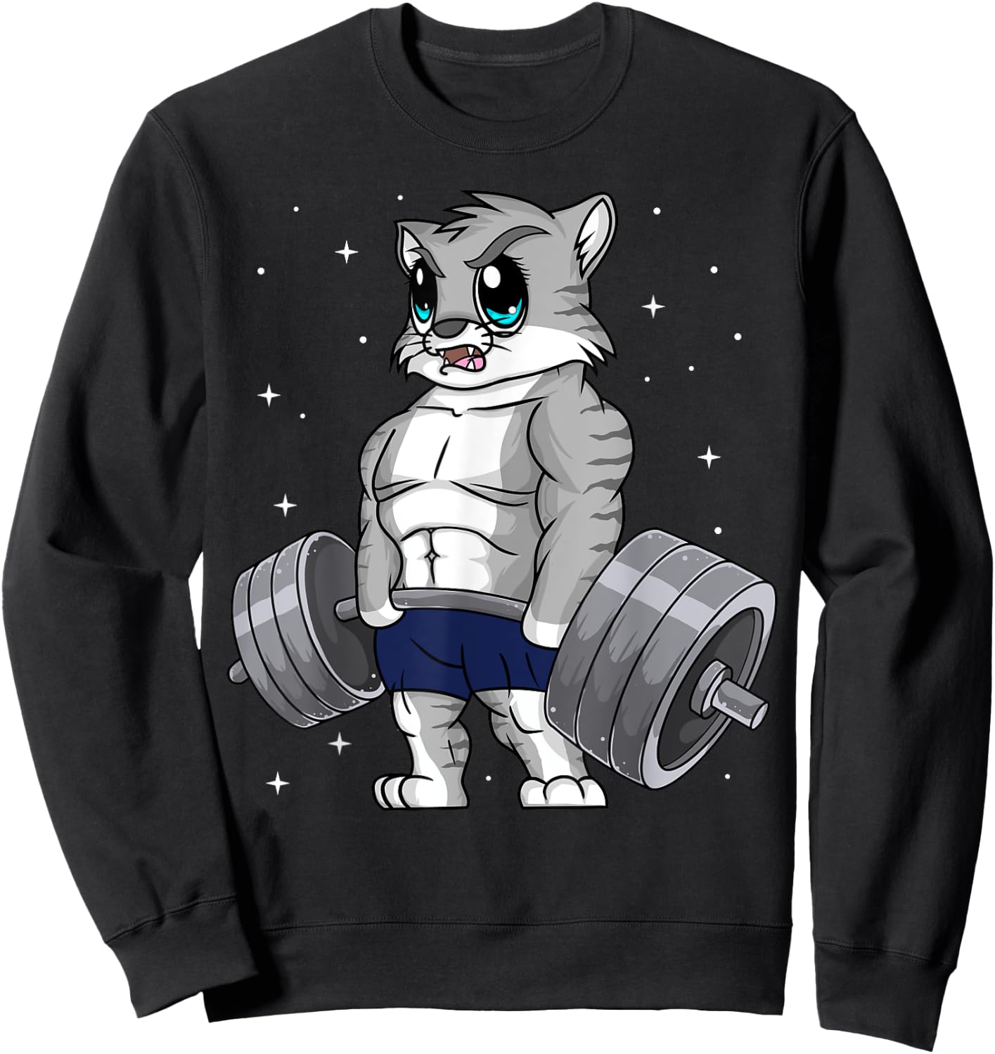 Cat Weightlifting Fitness Workout Women Men Sweatshirt - Sweatshirt | Black