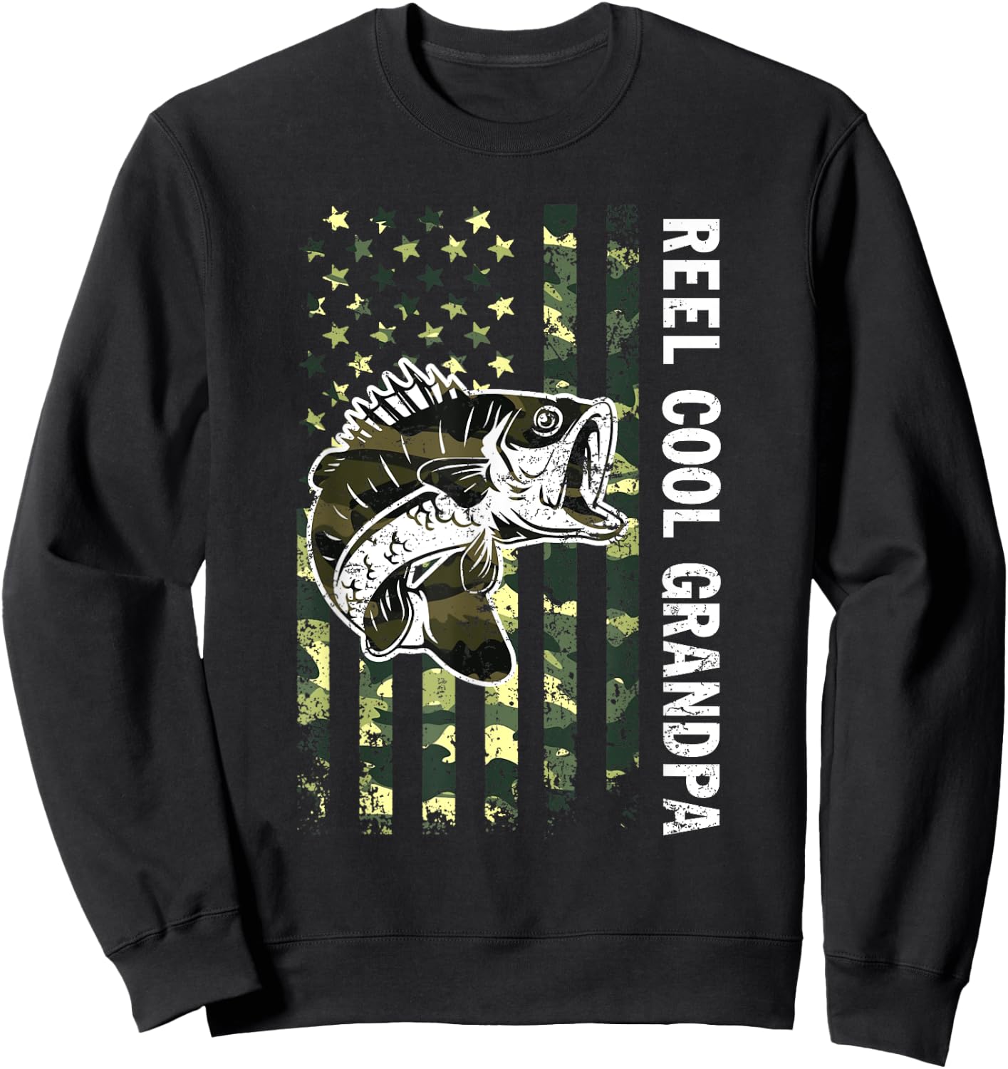 Reel Cool Grandpa Camouflage American Flag Fathers Day Sweatshirt - Sweatshirt | Black