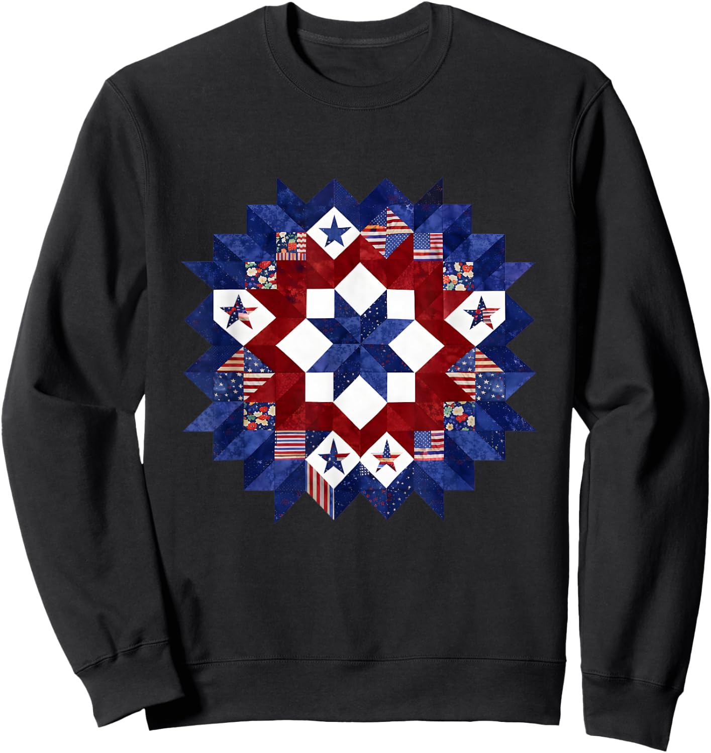 Patriotic Quilt Block Americana Quilting USA Flag Patchwork Sweatshirt - Sweatshirt | Black