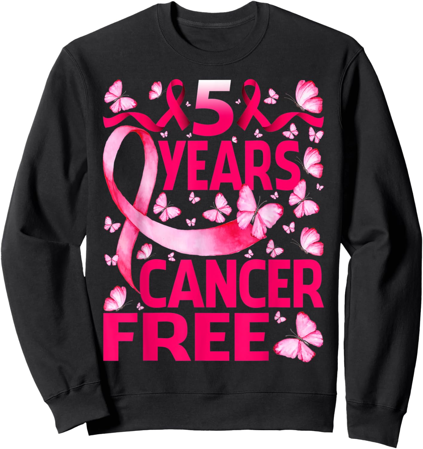 5 Years Breast Cancer Free Survivor Butterfly Sweatshirt - Sweatshirt | Black