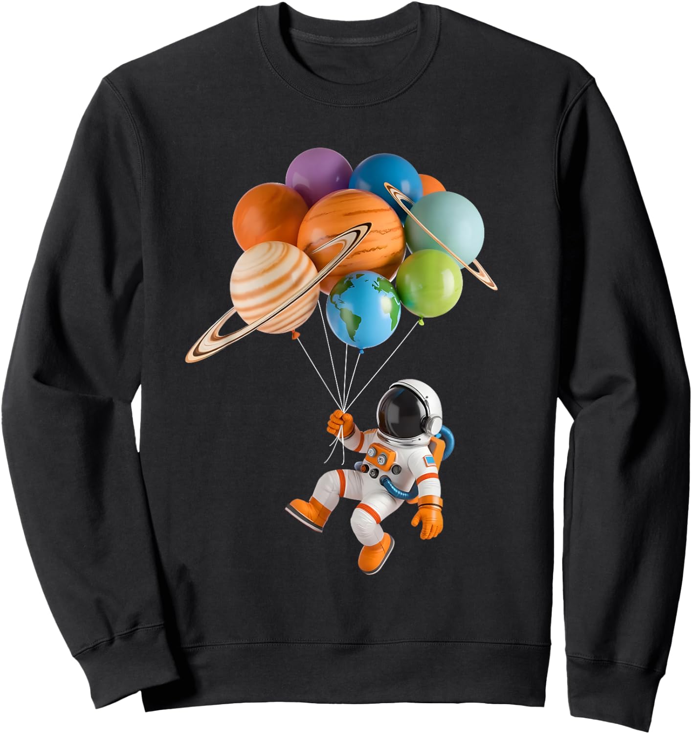 Astronaut Planet Balloons Solar-System Space Kids Astronomy Sweatshirt - Sweatshirt | Black