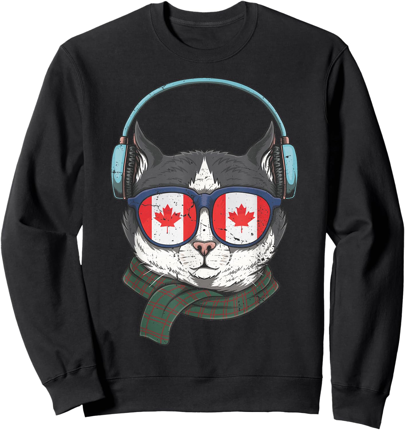 Canada Flag Canadian Cat Sunglasses Funny Men Women Kids Sweatshirt - Sweatshirt | Black