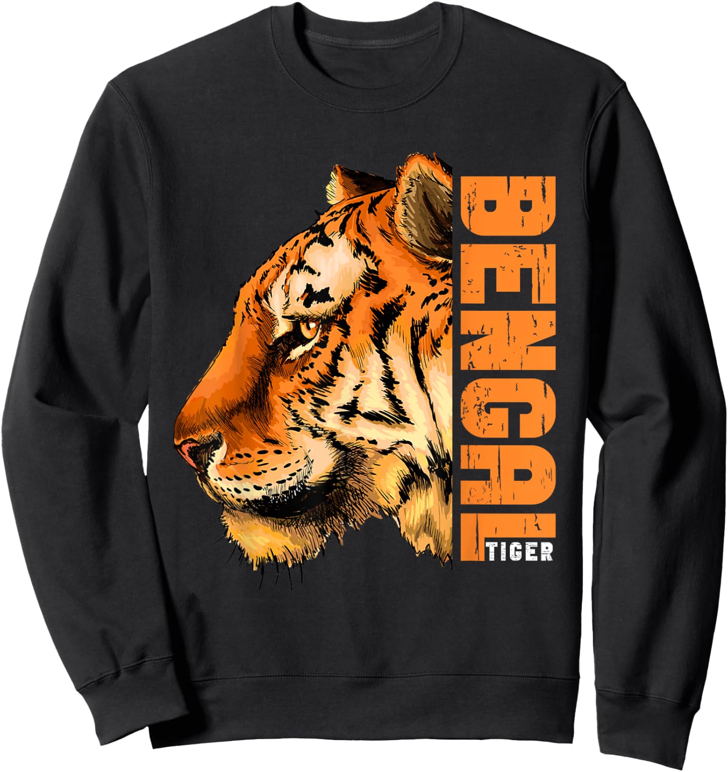 Retro Vintage Bengal Tiger Face Wild Tiger Face Sweatshirt - Sweatshirt | Black