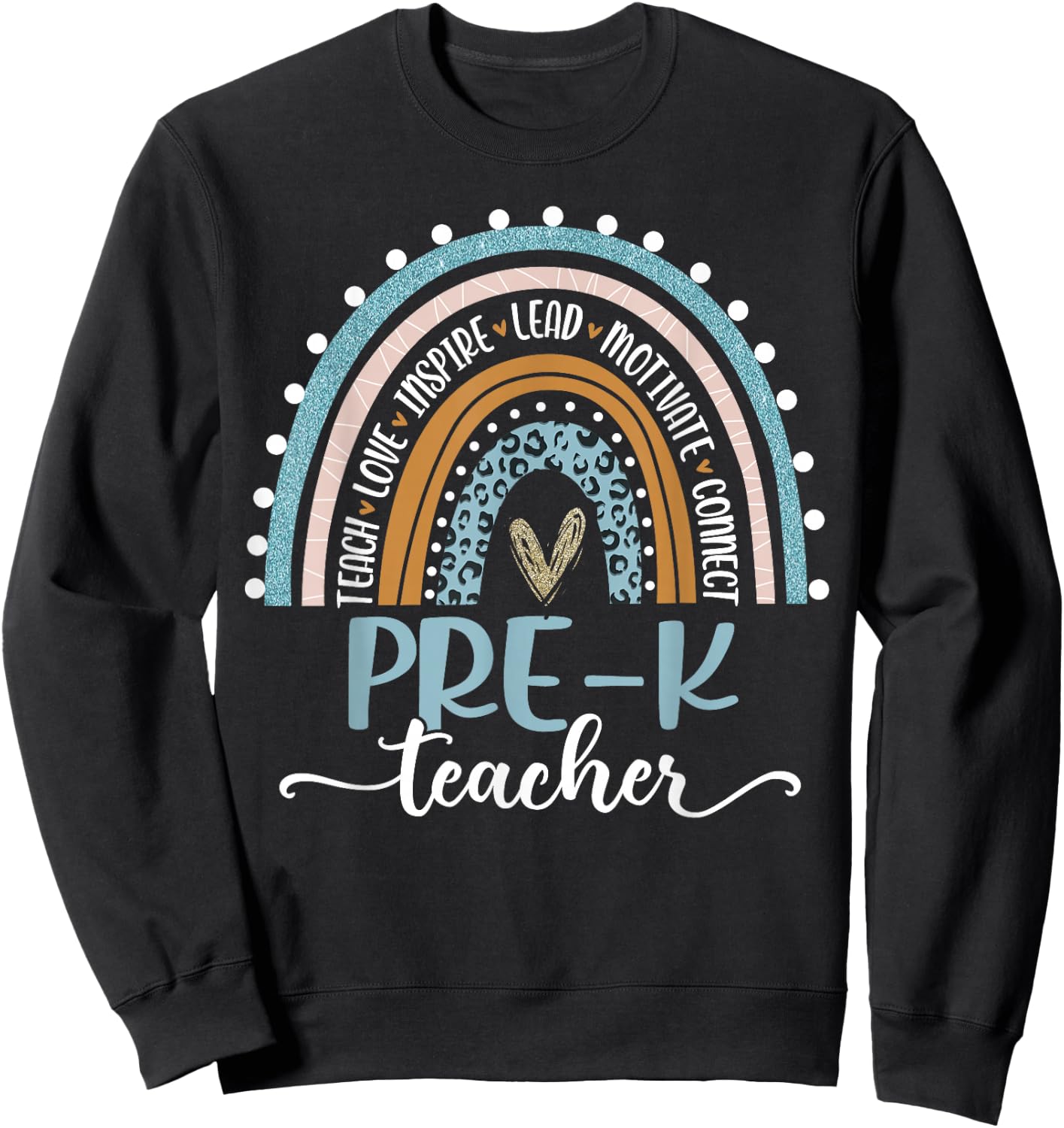 Pre-K Teacher Leopard Boho Rainbow Back to School Sweatshirt - Sweatshirt | Black