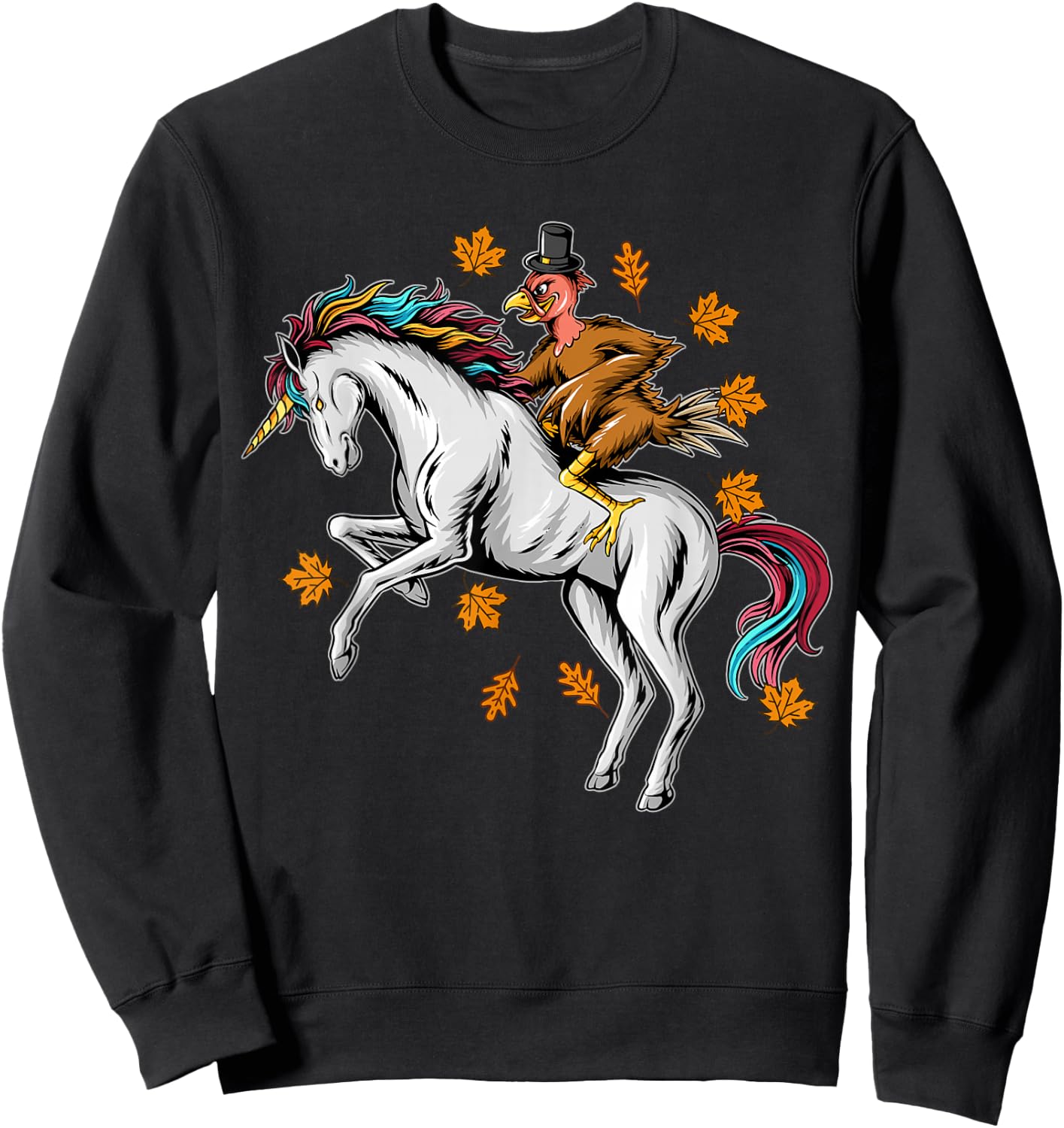 Thanksgiving Turkey Riding Unicorn Sweatshirt - Sweatshirt | Black