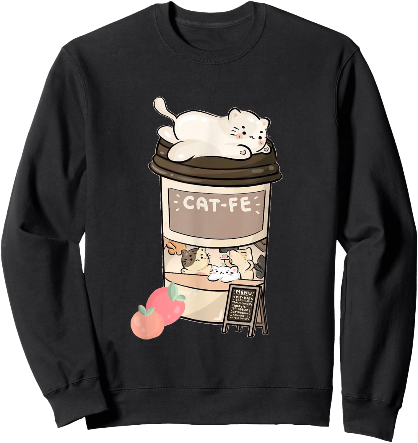 Cute Cat Cafe, Kawaii Cat Coffee, Anime Neko Kitty, Cat Puns Sweatshirt - Sweatshirt | Black