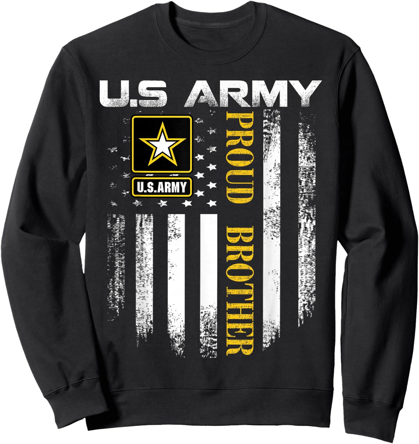 Vintage U.S. Army Proud Brother with American Flag Gift Sweatshirt - Sweatshirt | Black