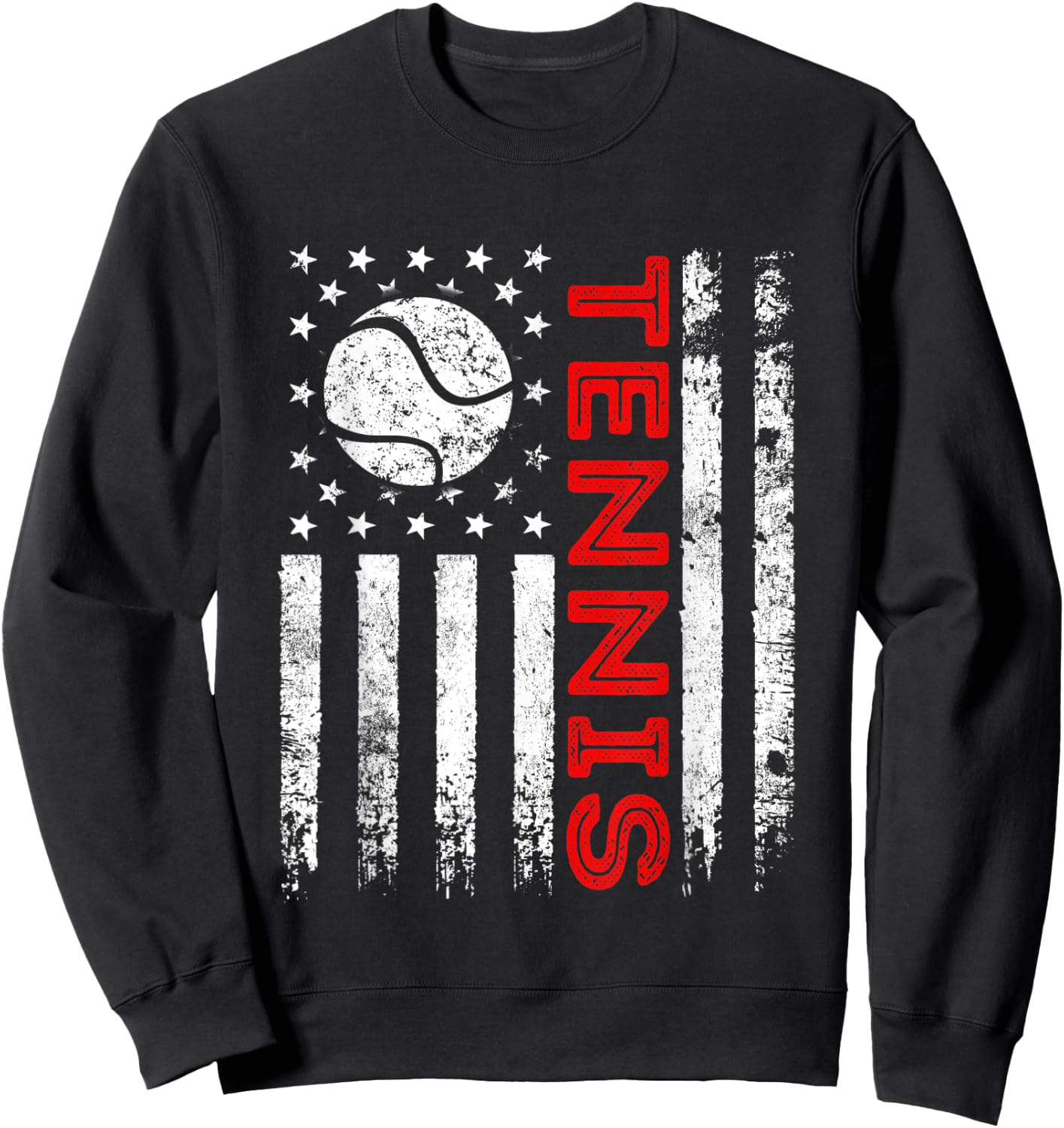 Distressed American Flag Tennis Patriotic 4th Of July Sweatshirt - Sweatshirt | Black