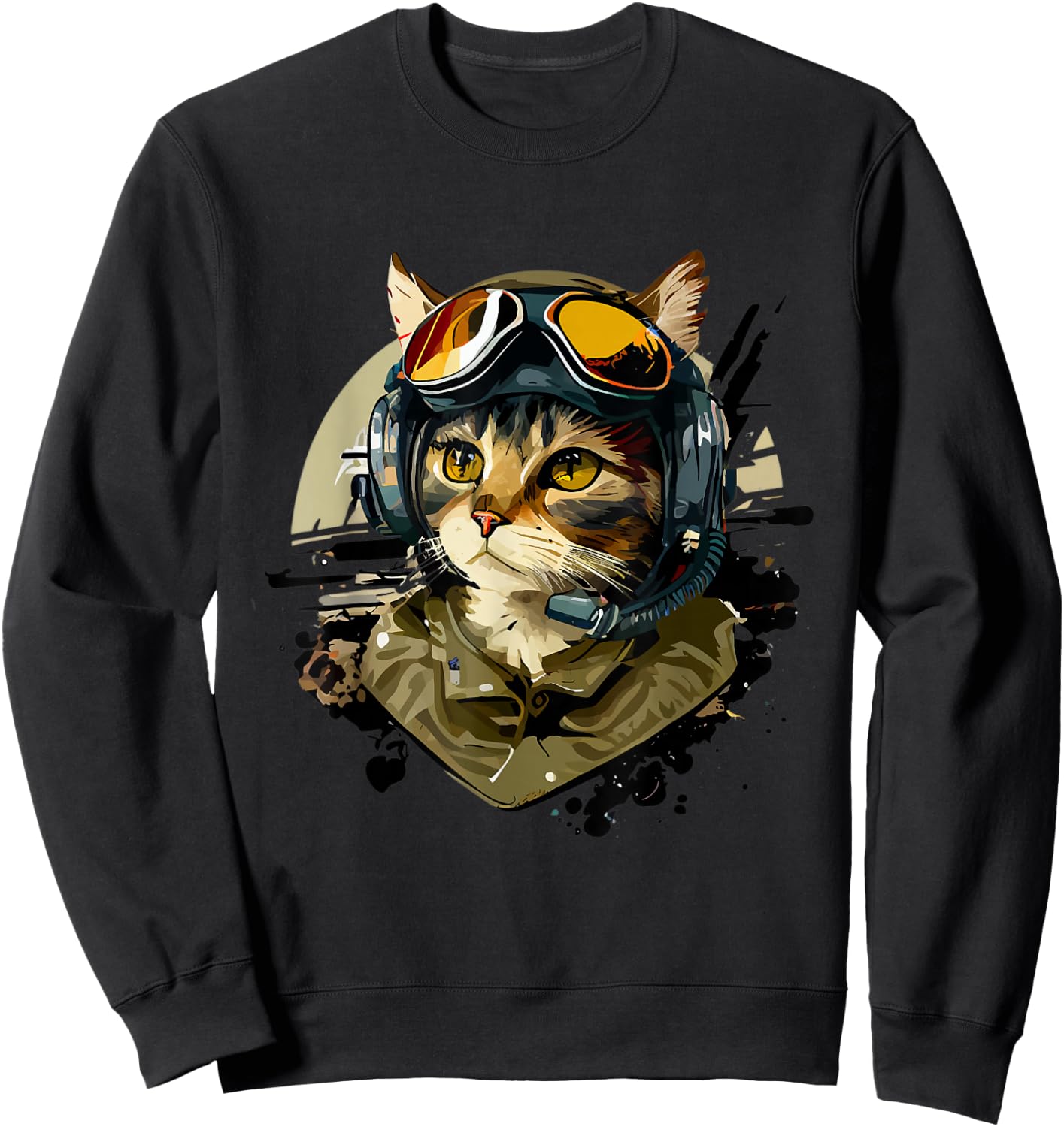 Cat Pilot Colorful Cat Kitty Art Sweatshirt - Sweatshirt | Black