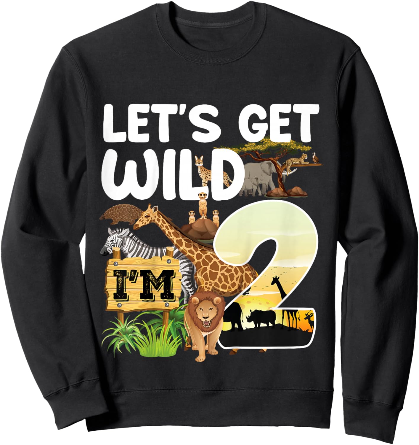 Kids 2 Year Old Zoo Birthday Safari Jungle Animal 2nd B-Day Sweatshirt - Sweatshirt | Black