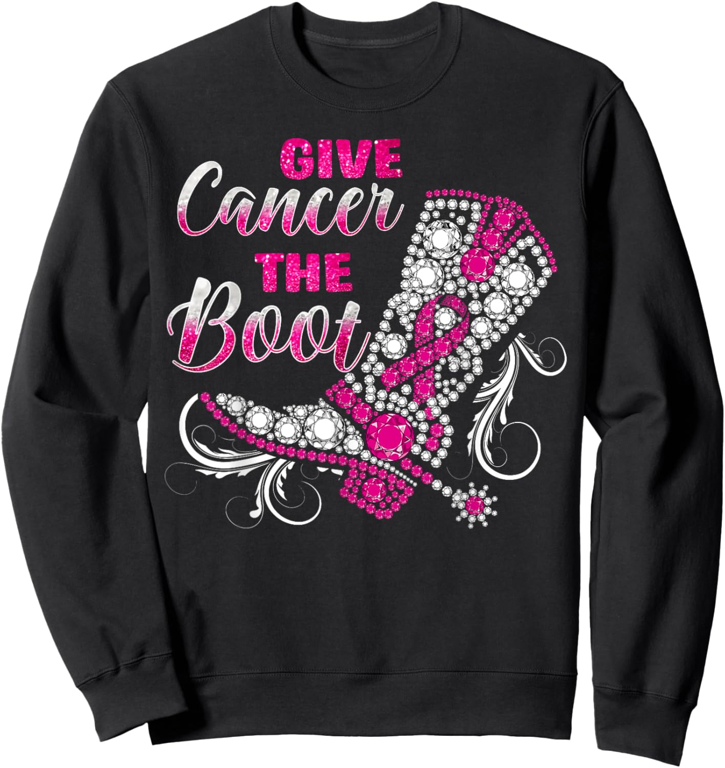Breast Cancer Gift Western Cowboy Boots Pink Ribbon Survivor Sweatshirt - Sweatshirt | Black