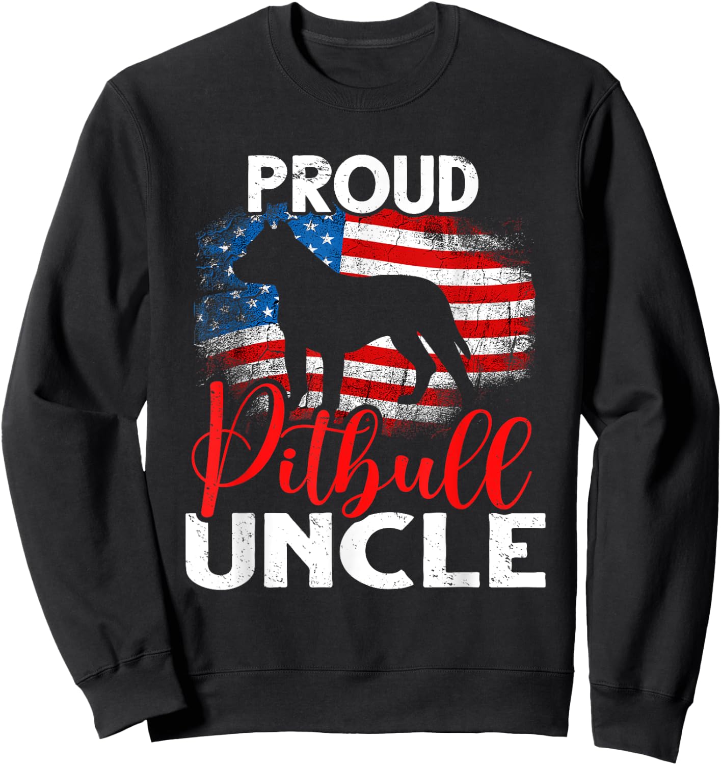 Vintage Proud Pitbull Dog Uncle American Flag Men Sweatshirt - Sweatshirt | Black