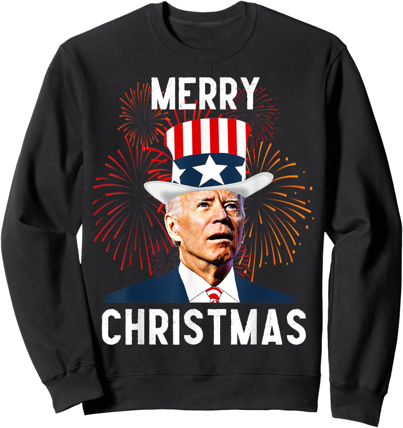 Funny Joe Biden Merry Christmas For Fourth Of July Sweatshirt - Sweatshirt | Black