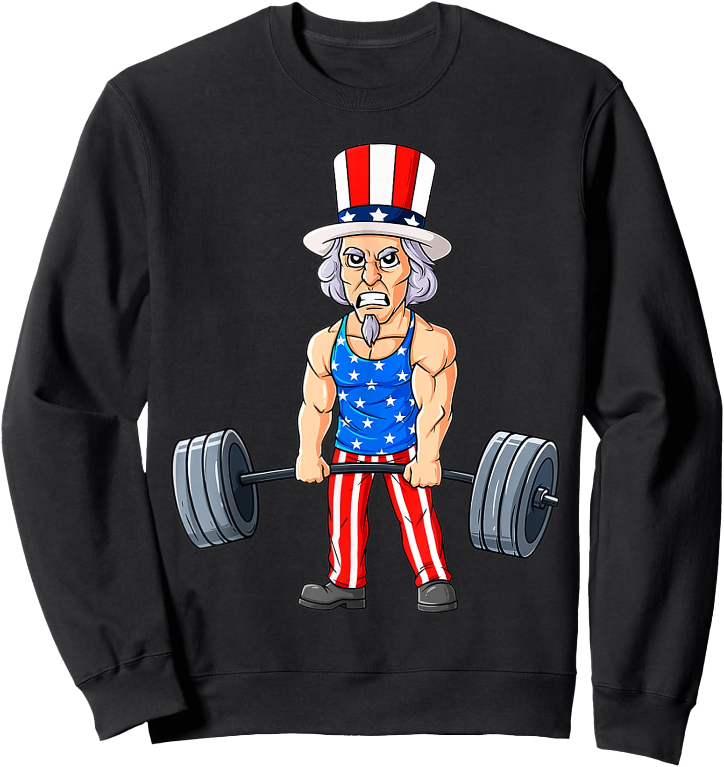 4th Of July Uncle Sam Weightlifting Funny Deadlift Fitness Sweatshirt - Sweatshirt | Black