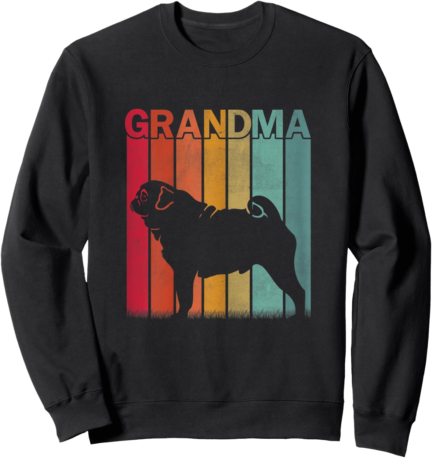 Distressed Pug Dog Graphic Retro Mother's Day Grandma Sweatshirt - Sweatshirt | Black