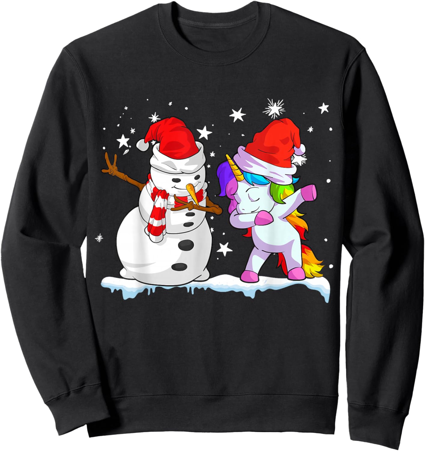Unicorn Christmas Shirt Girls Women Santa Hat Snowman Sweatshirt - Sweatshirt | Black