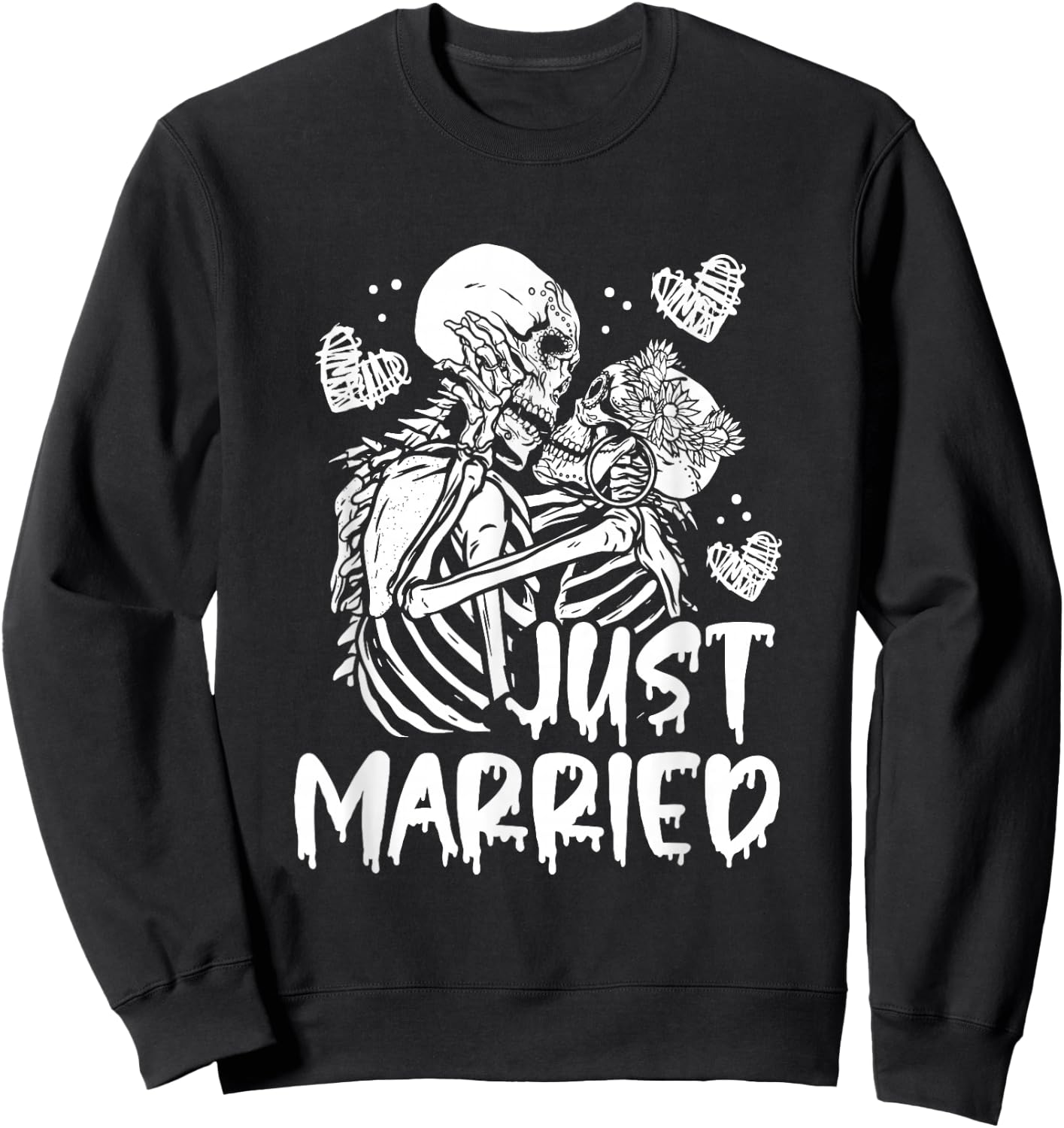 Just Married Halloween Skeleton Bride and Groom Wedding Sweatshirt - Sweatshirt | Black