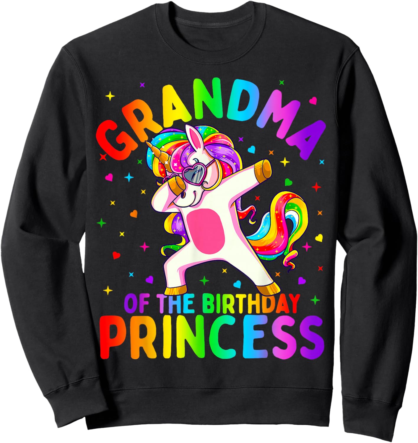 Grandma of The Birthday Princess Girl Dabbing Unicorn Small Sweatshirt - Sweatshirt | Black