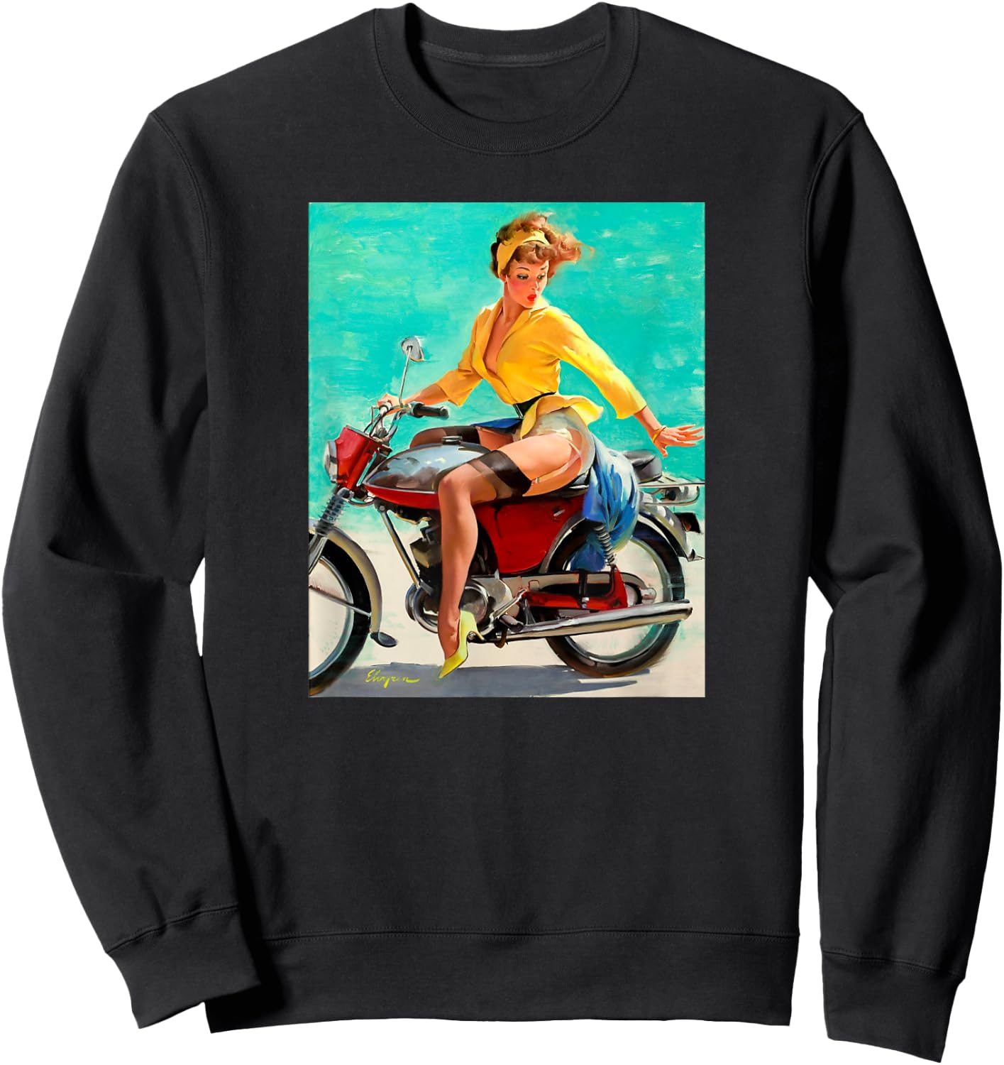 Motorcycle Pinup Girl Vintage Pin up Biker Sexy Sweatshirt - Sweatshirt | Black