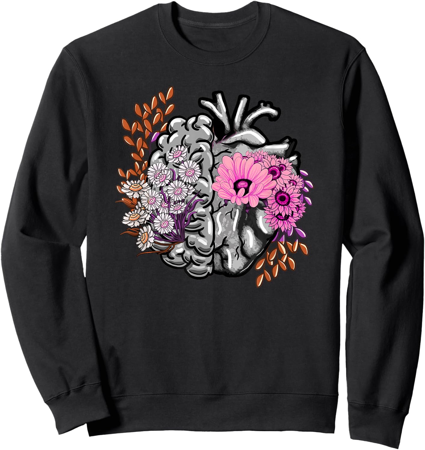 Brain Heart Anatomy Flowers Girly Doctor Neurologist Gift Sweatshirt - Sweatshirt | Black