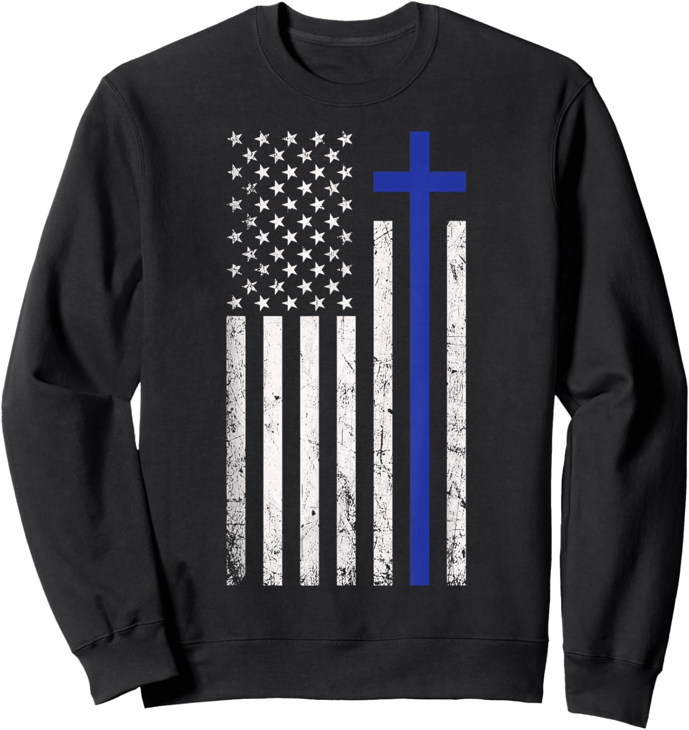 Christian American Flag Cross Blue Line Law Enforcement. Sweatshirt - Sweatshirt | Black