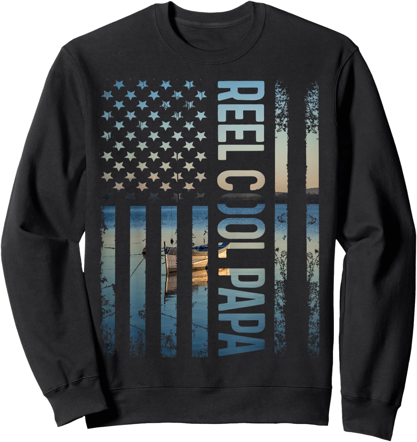 Retro Patriotic Reel Cool Dad For Best Papa Father's Day Sweatshirt - Sweatshirt | Black