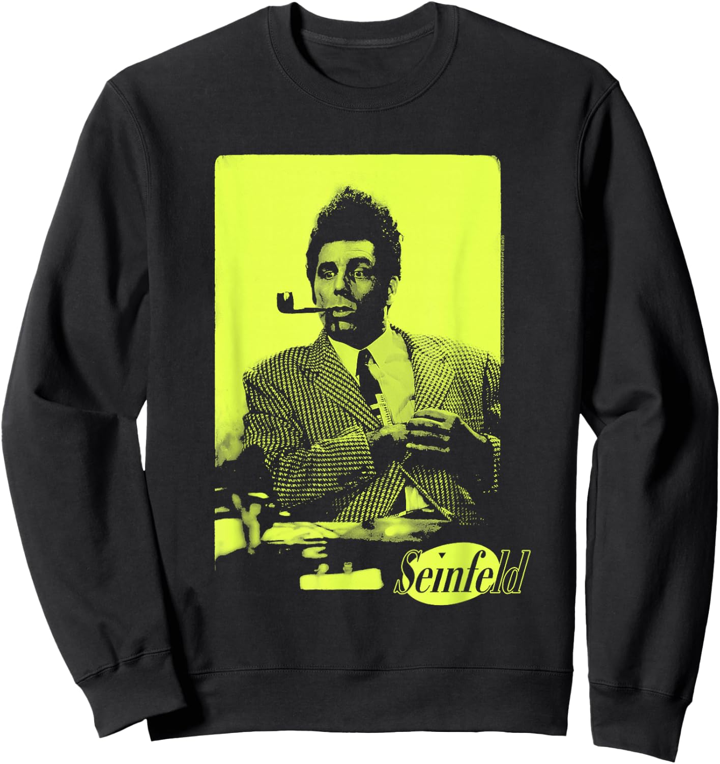 Seinfeld Kramer with Pipe Neon Portrait Funny 90's TV Show Sweatshirt - Sweatshirt | Black