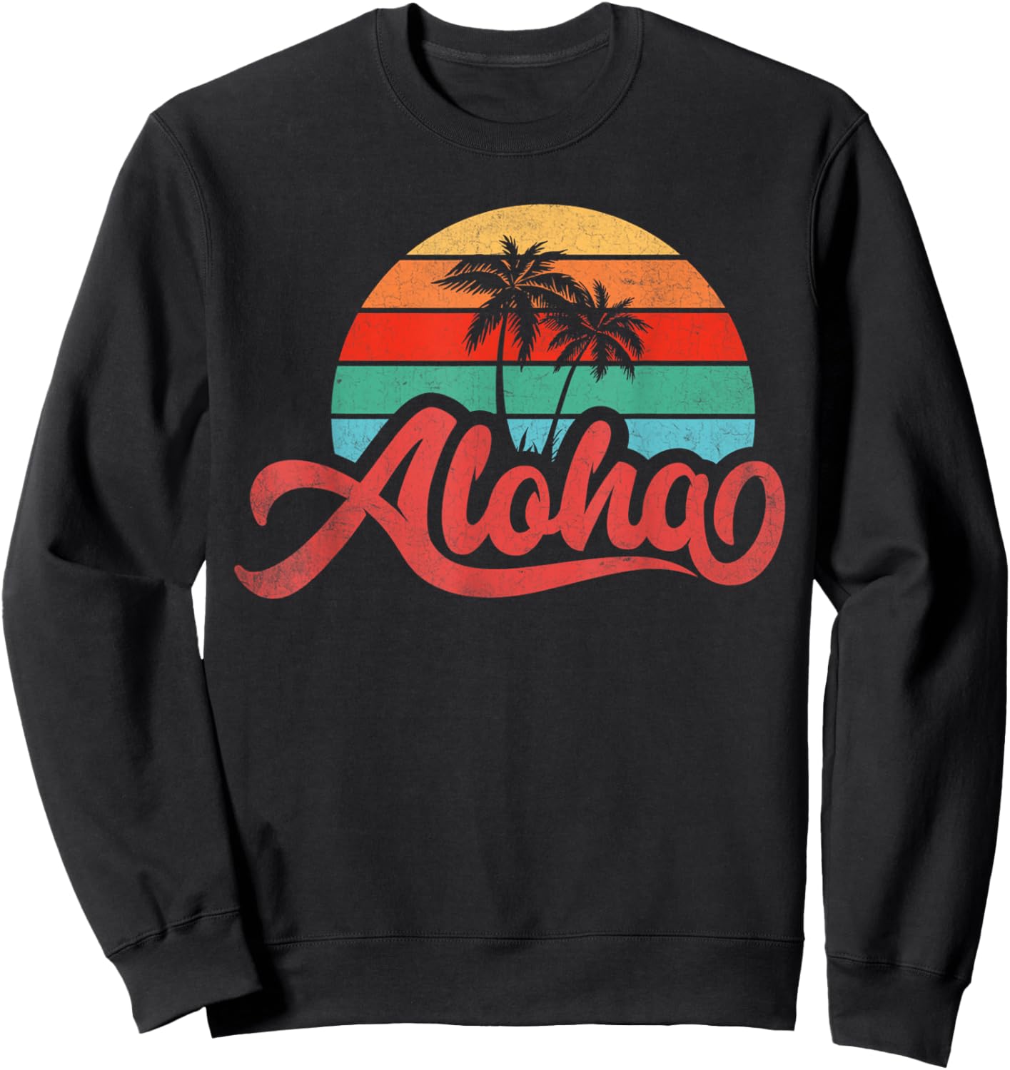 Aloha Hawaii Hawaiian Island Palm Beach Surfboard Vacation Women Girls Kids Sweatshirt - Sweatshirt | Black