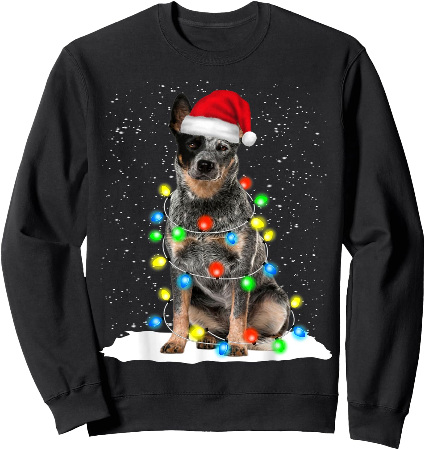 Blue Heeler Christmas Light Funny Gift Dog Lover Women Sweatshirt - Sweatshirt | Black
