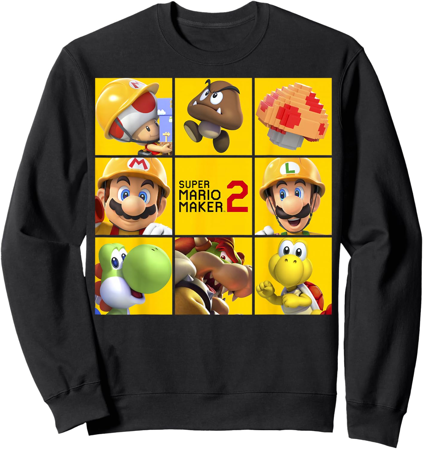 Super Mario Maker 2 Character Logo Box Grid Panel Sweatshirt - Sweatshirt | Black