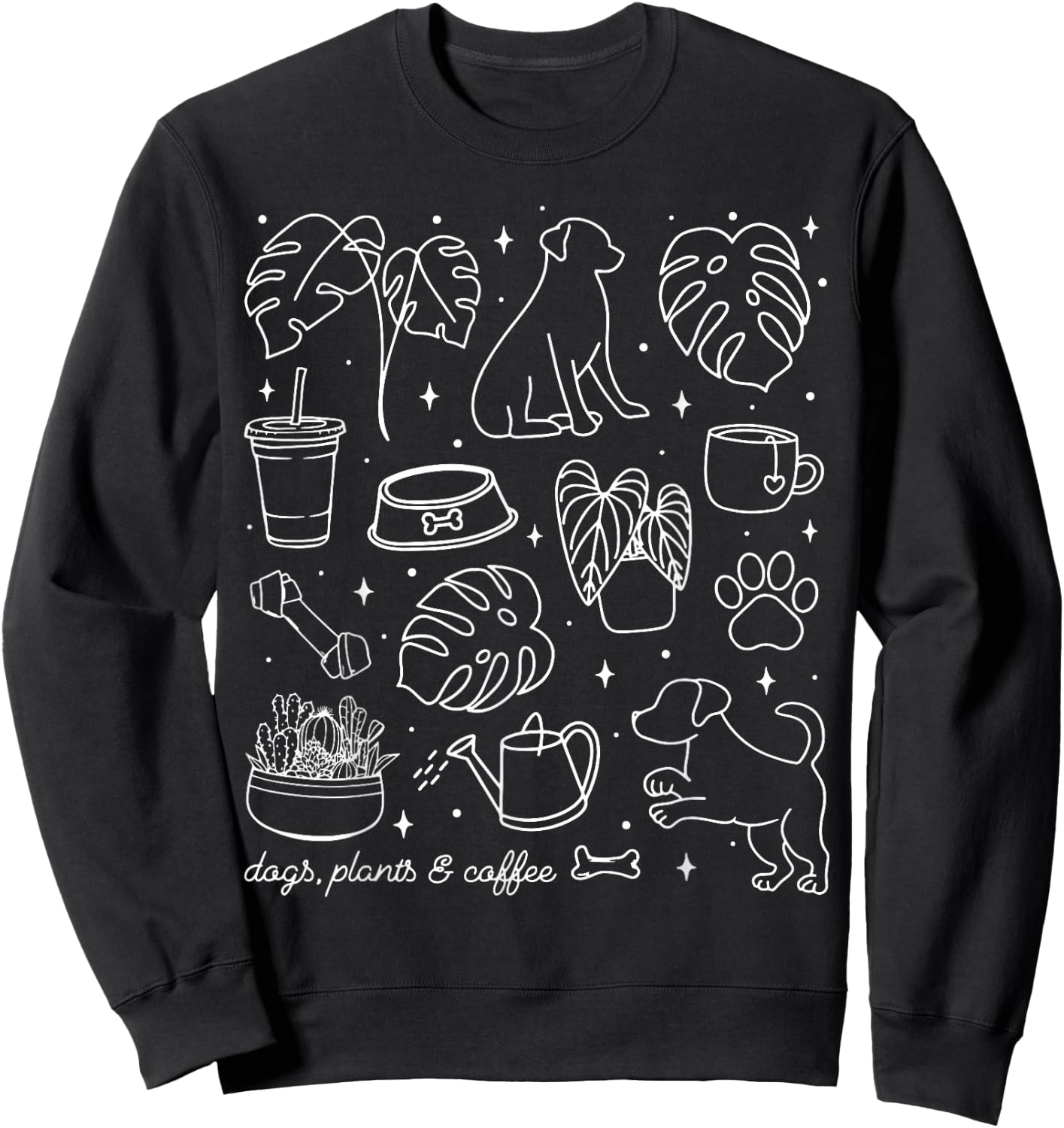 Vintage Dogs Plants & Coffee Houseplant Plant Lover Dog Mom Sweatshirt - Sweatshirt | Black