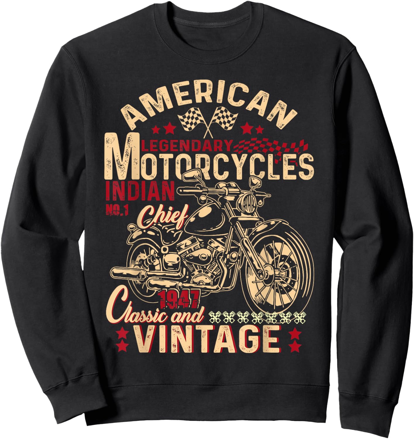 Retro Vintage American Motorcycle Indian for Old Biker Funny Sweatshirt - Sweatshirt | Black