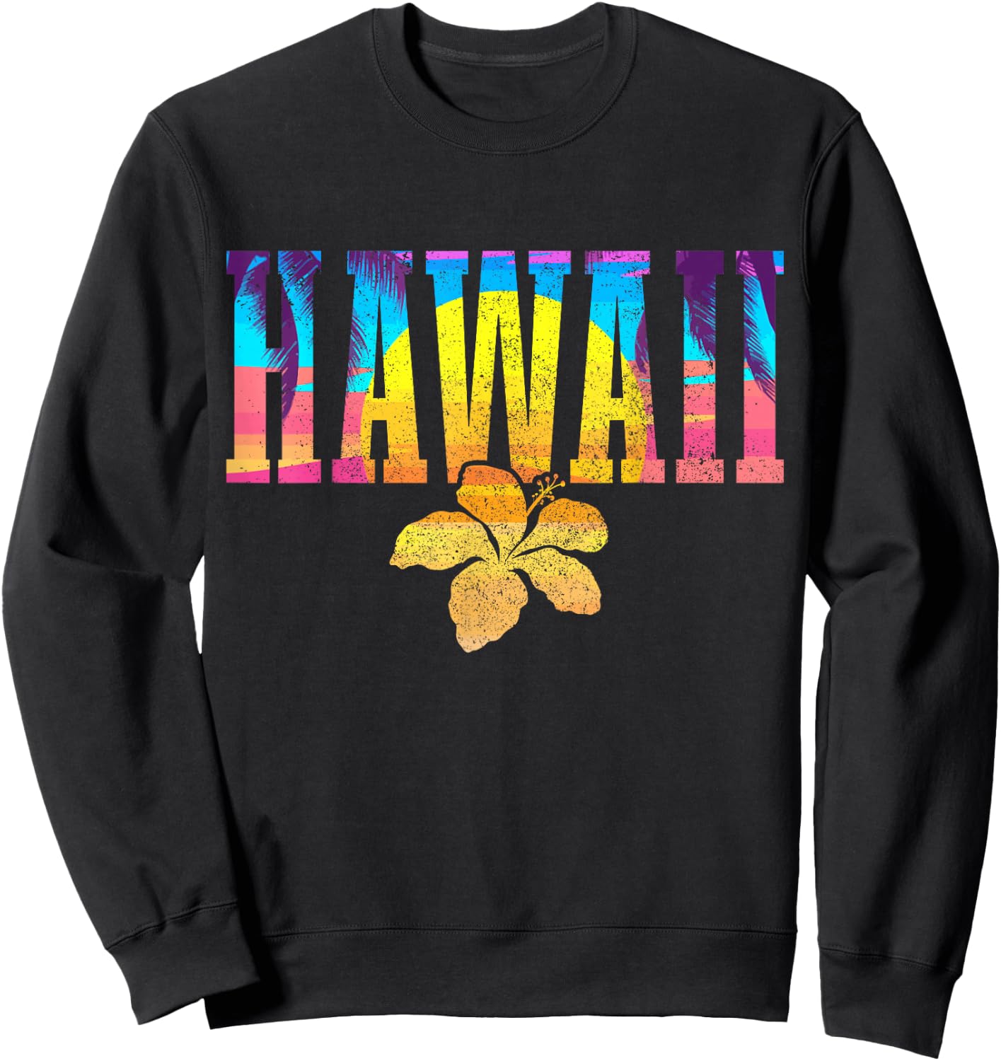 Hawaii Vintage Sunset Hibiscus Flower Hawaiian Surf Surfer Sweatshirt - Sweatshirt | Black