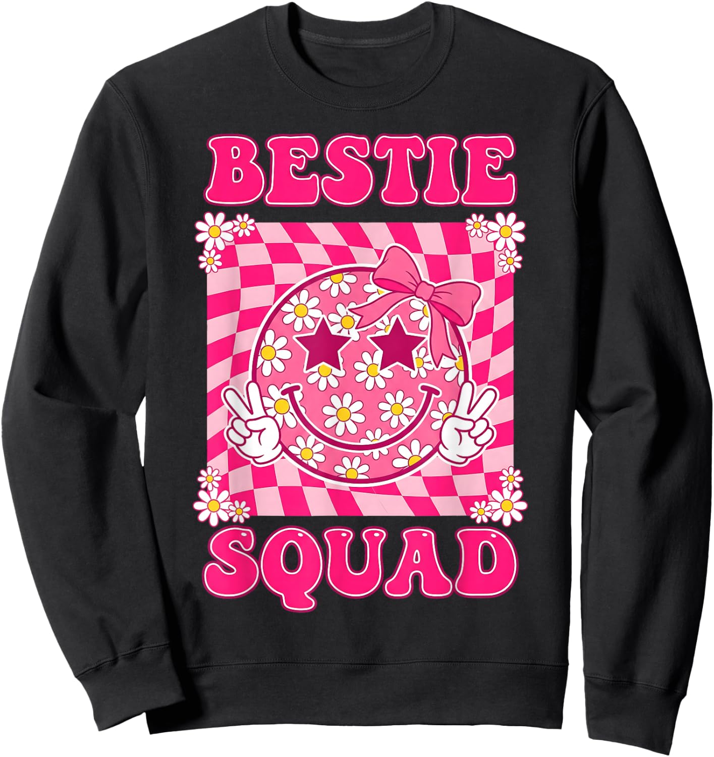 Groovy Bestie Squad Best Friends Matching Girls Sweatshirt - Sweatshirt | Black