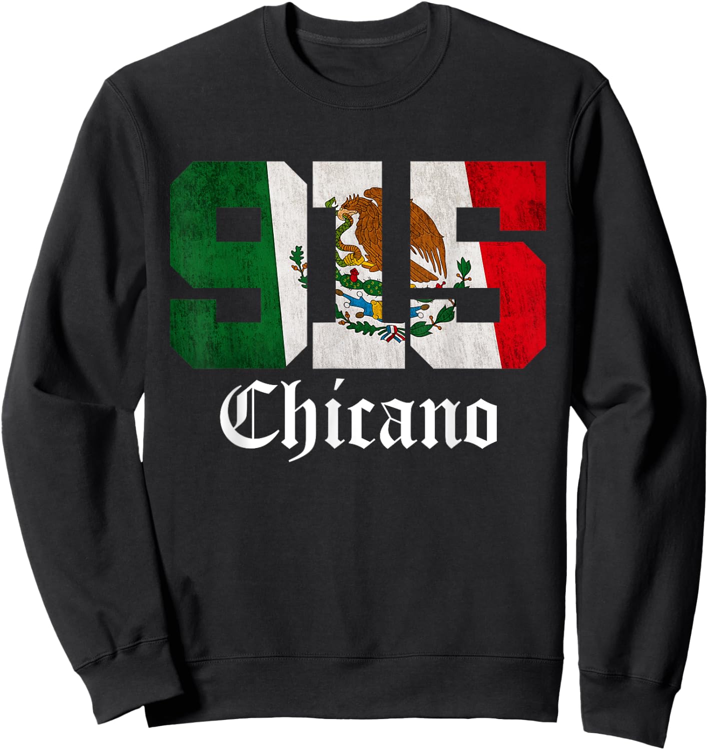 Mexican Flag Chicano Apparel Texas 915 Area Code Sweatshirt - Sweatshirt | Black