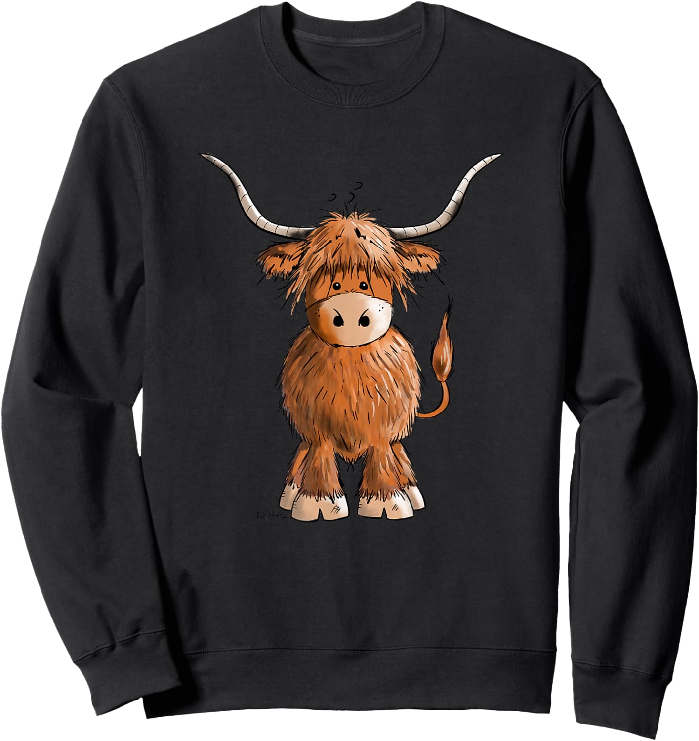 Cute Hairy Scottish Highland Cow Men Kids Sweatshirt - Sweatshirt | Black