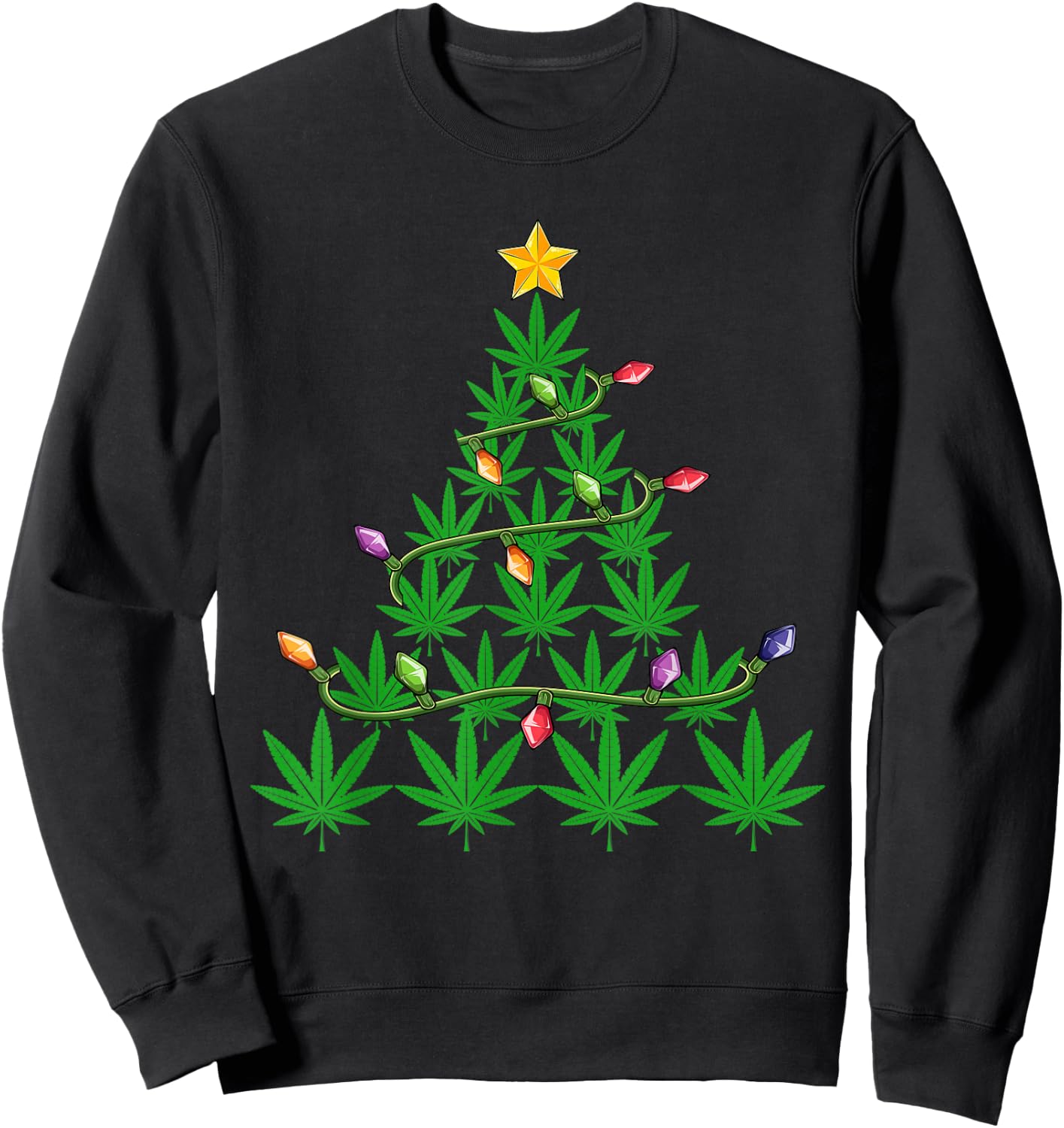 Weed Christmas Men Apparel Funny Marijuana Pot Leaf Cannabis Sweatshirt - Sweatshirt | Black