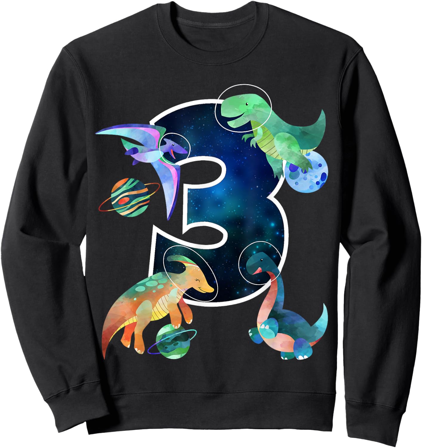 Kids Astronaut Outer Space Dinosaurs 3rd Birthday Boy Gift Sweatshirt - Sweatshirt | Black