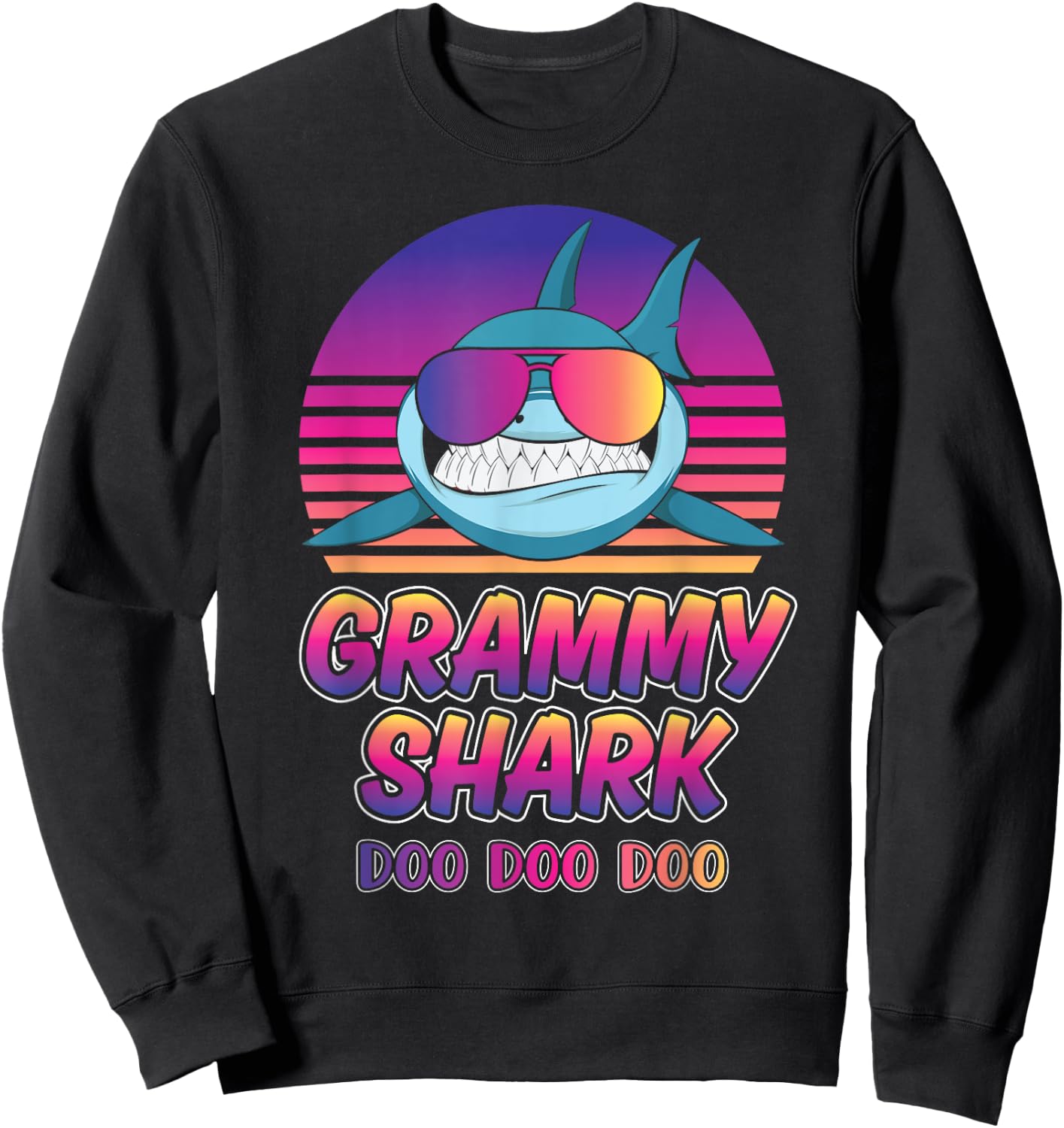 Grammy Shark Vintage Retro Sunset Graphic 2022 Sweatshirt - Sweatshirt | Black