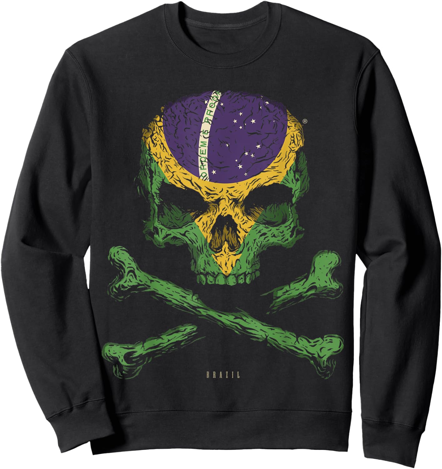 SKULL CROSSBONES BRAZIL Flag Skeleton Brazilian Heart Sweatshirt - Sweatshirt | Black