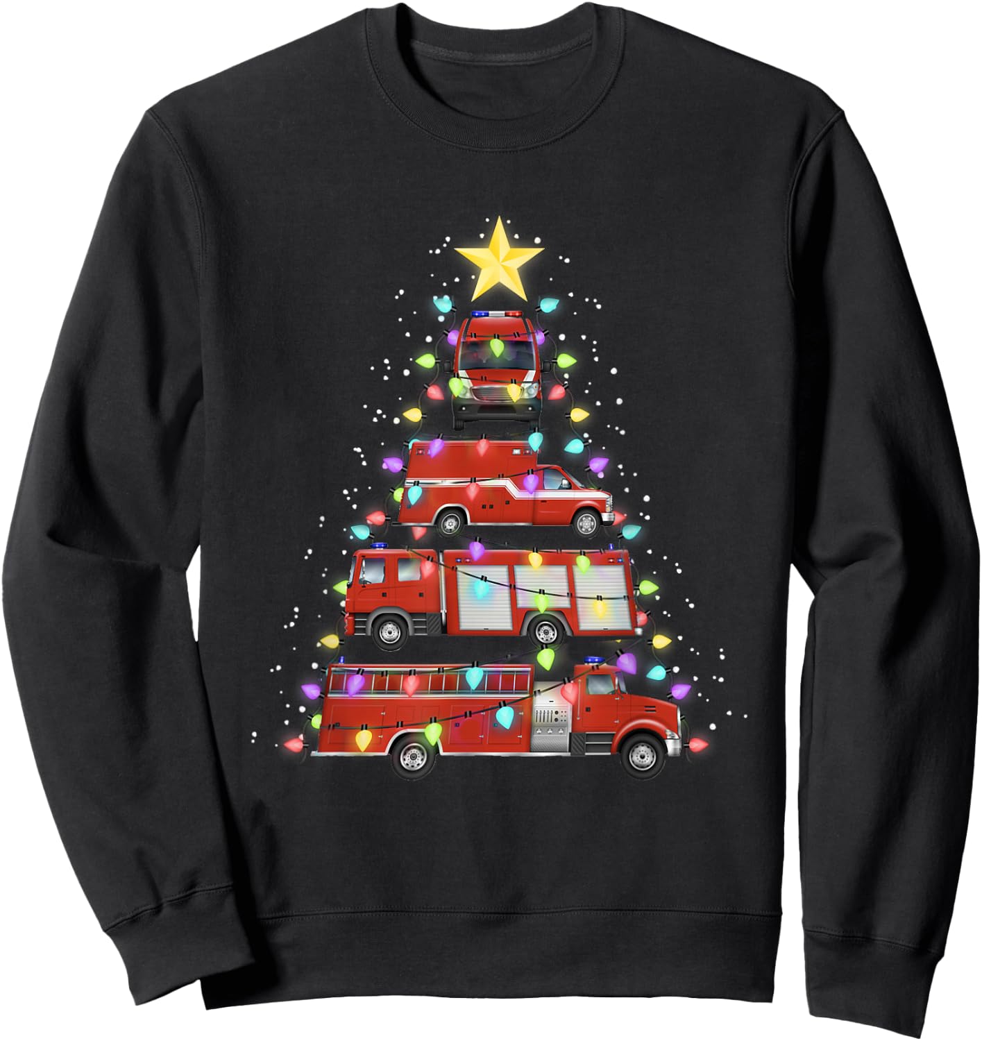 Firefighter Fire Truck Christmas Tree Santa Xmas Light Gift Sweatshirt - Sweatshirt | Black