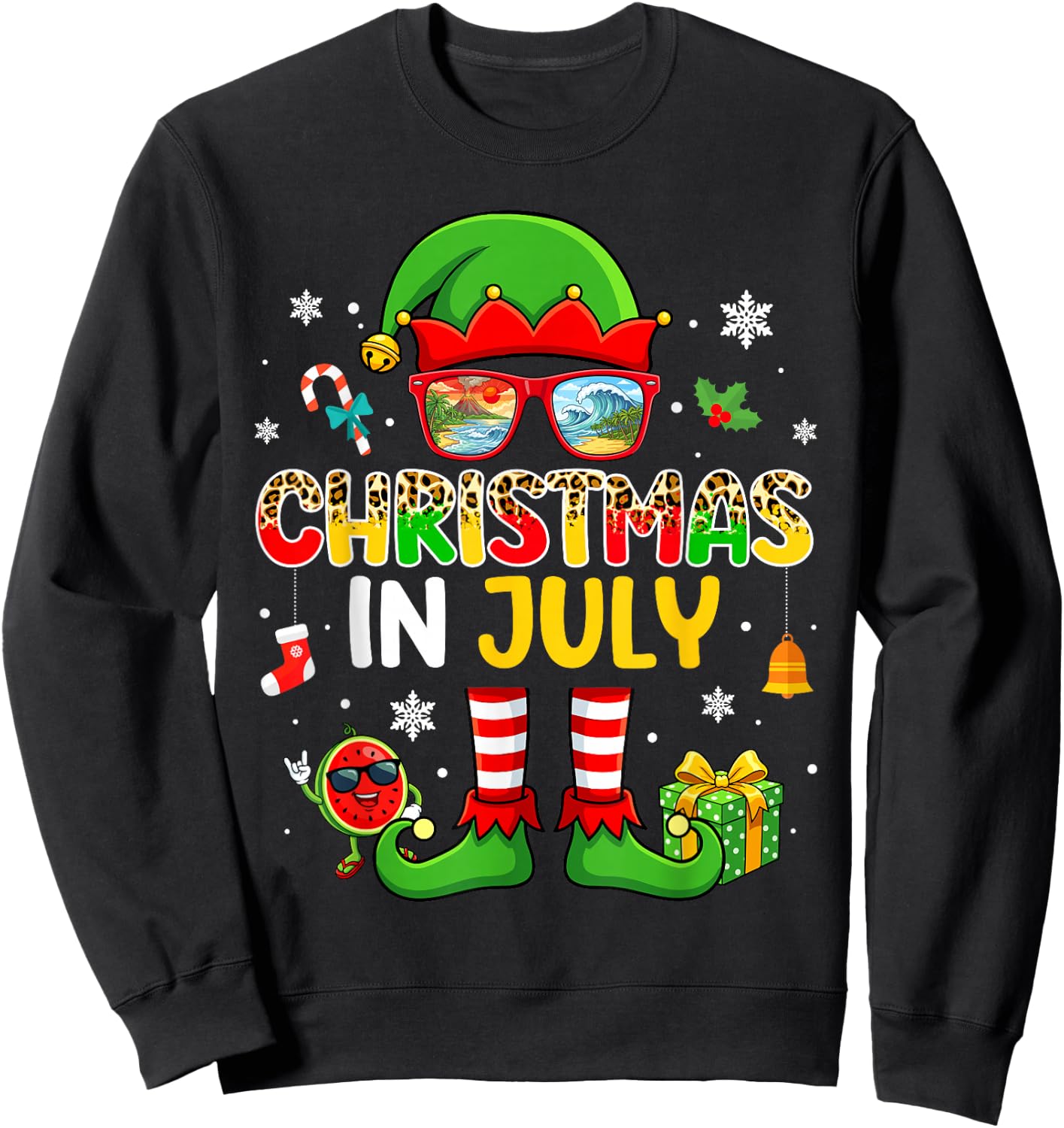 Funny Elf Costume Summer Christmas in July Men Women Kids Sweatshirt - Sweatshirt | Black