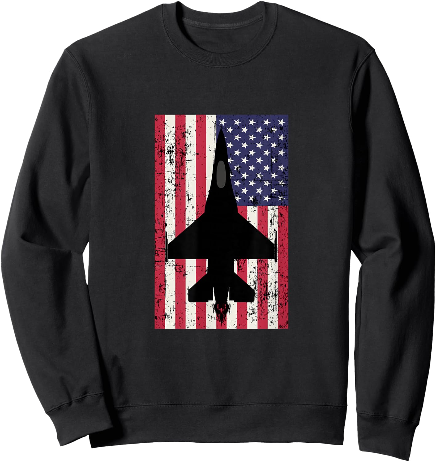 Patriotic F-16 Fighter Jet American Flag Sweatshirt - Sweatshirt | Black