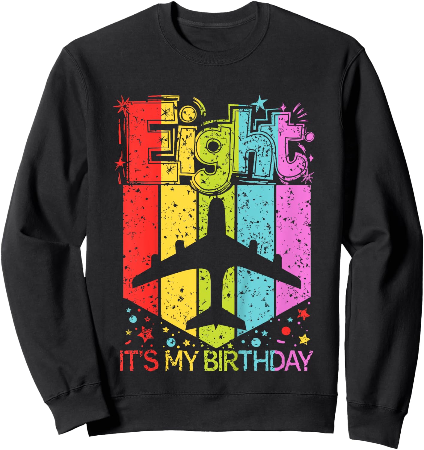 Kids 8th Birthday Boy Girl 8 Year Old Airplane Birthday Pilot Sweatshirt - Sweatshirt | Black