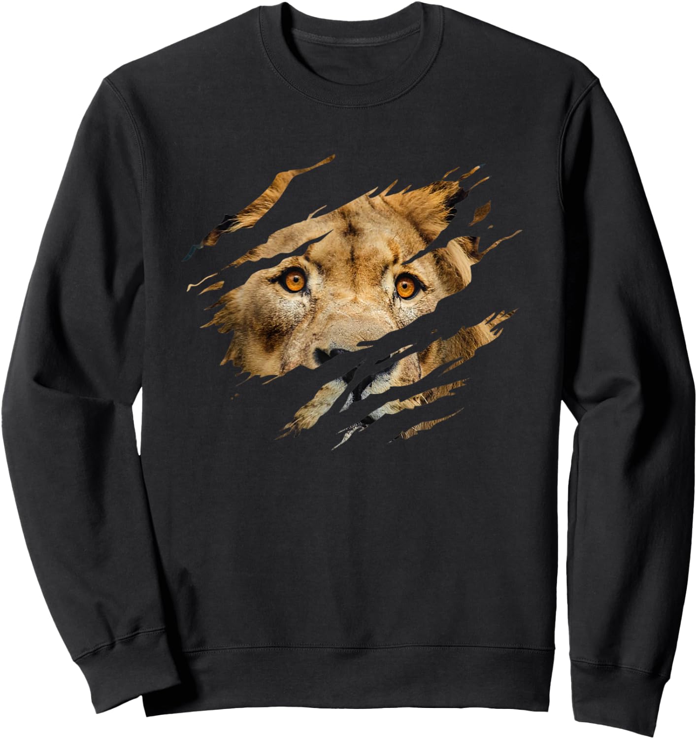 Lion Outfit - Torn Design Picture Of A Lion's Face Sweatshirt - Sweatshirt | Black